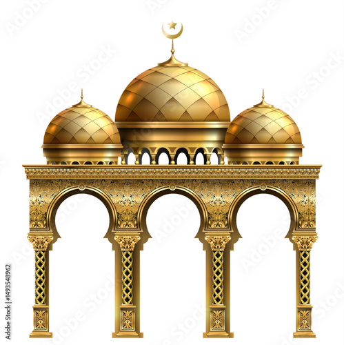 The luxurious entrance of the palace with golden arches