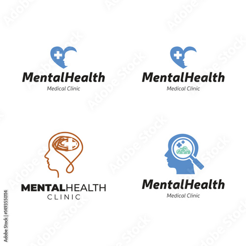 Set of Simple Mental Health Logo Design. Psychology Therapy Logo, Icon, Symbol, Vector, Design Inspiration.