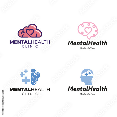 Set of Simple Mental Health Logo Design. Psychology Therapy Logo, Icon, Symbol, Vector, Design Inspiration.