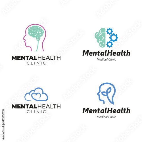 Set of Simple Mental Health Logo Design. Psychology Therapy Logo, Icon, Symbol, Vector, Design Inspiration.