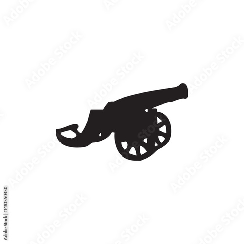 cannon Black silhouette. Side view. Vector simple flat graphic illustration. ancient pirate cannon vector flat design. Cannon vector icon in black flat shape design isolated on white background.