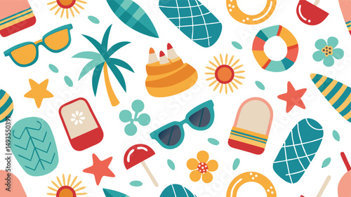 summer beach summer pattern sunglasses flip flops ice cream.
