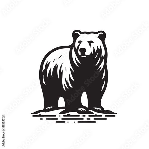 Black Color Polar Bear Silhouette Vector Illustration, Solid White Background. minimal vector design