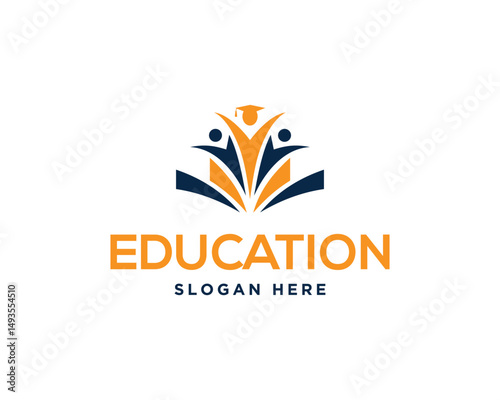 Abstract education logo design with students and graduation cap vector template for university and school branding