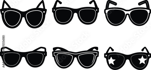 Stylish collection of black sunglasses with different trendy modern and classic designs