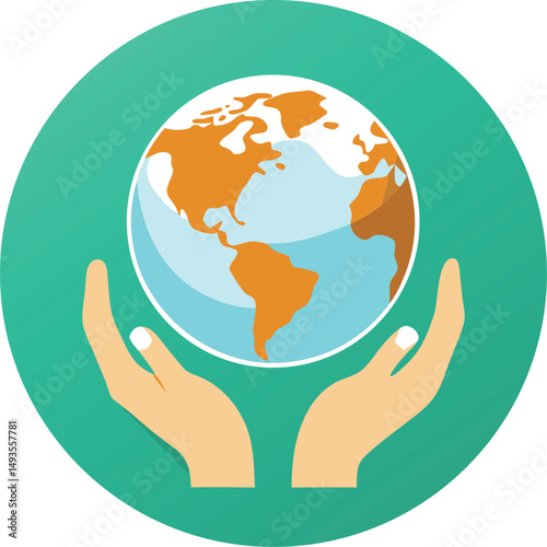 Earth in hands icon representing environmental protection and global preservation concept