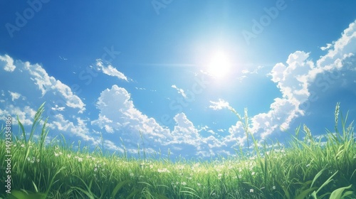 The peaceful atmosphere is enhanced by the bright, sunny skies