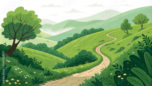 Cartoon Landscape With Wind...