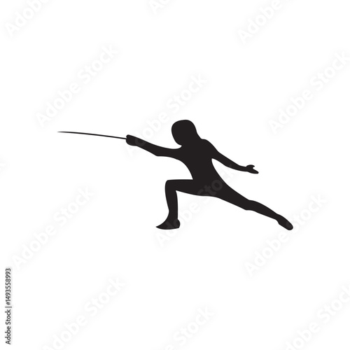 Dynamic Vector Illustration of Fencers in Action Featuring Black Silhouettes  Athletes Engaged in a Sword Duel Showcasing Competitive Fencing Poses Isolated on a Clean White Background