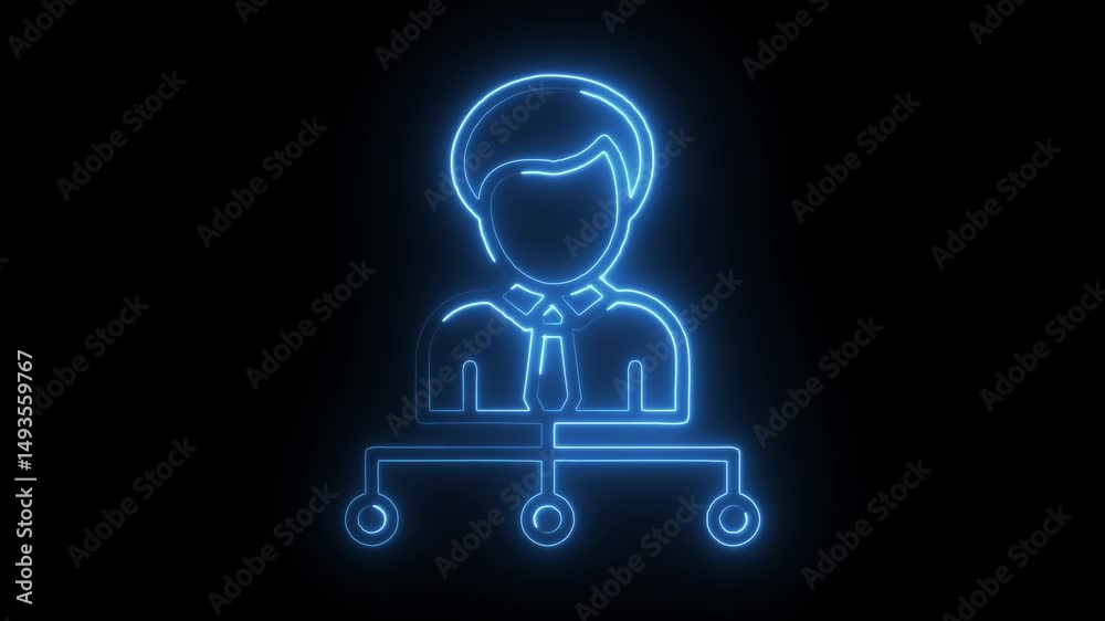 Glowing neon line icon of man representing business hierarchy and organizational structure on black