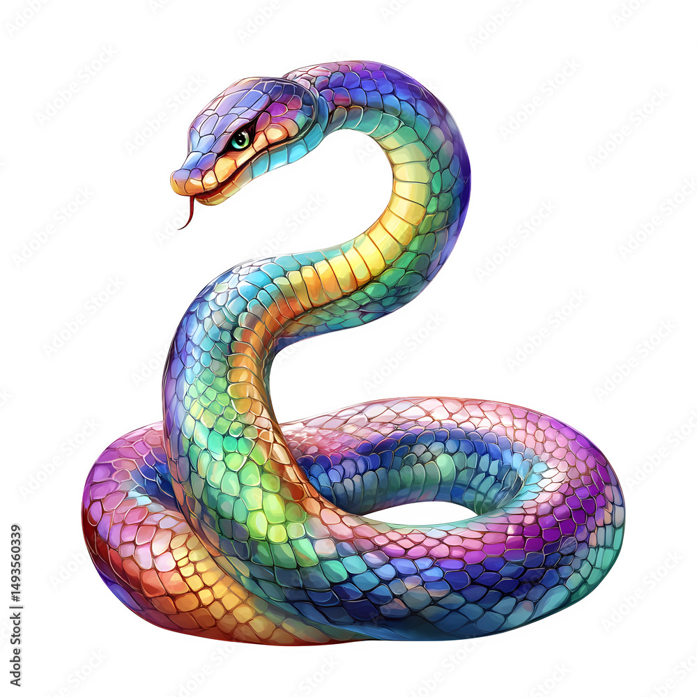 Fototapeta premium A rainbow serpent biting its tail, symbol of spiritual unity, isolated on transparent background