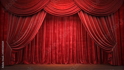 Crimson Velvet Stage Curtai...