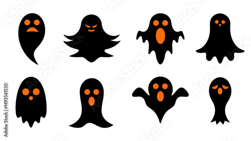 set of halloween ghost vector on tranparent background