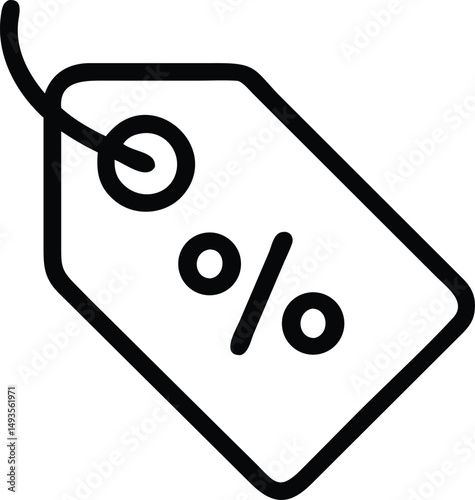 Minimalist black discount tag silhouette design featuring a percentage symbol for promotions