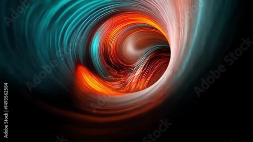 Abstract swirl of vibrant red and blue colors creating a dynamic illusion of depth and motion in a tunnel
