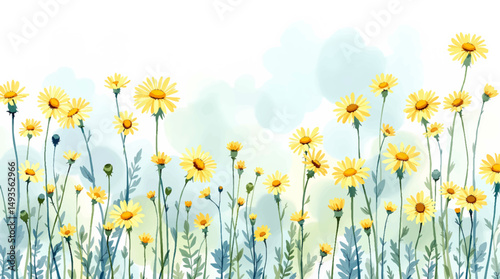 Seamless pattern with hand painted watercolor yellow flowers 
