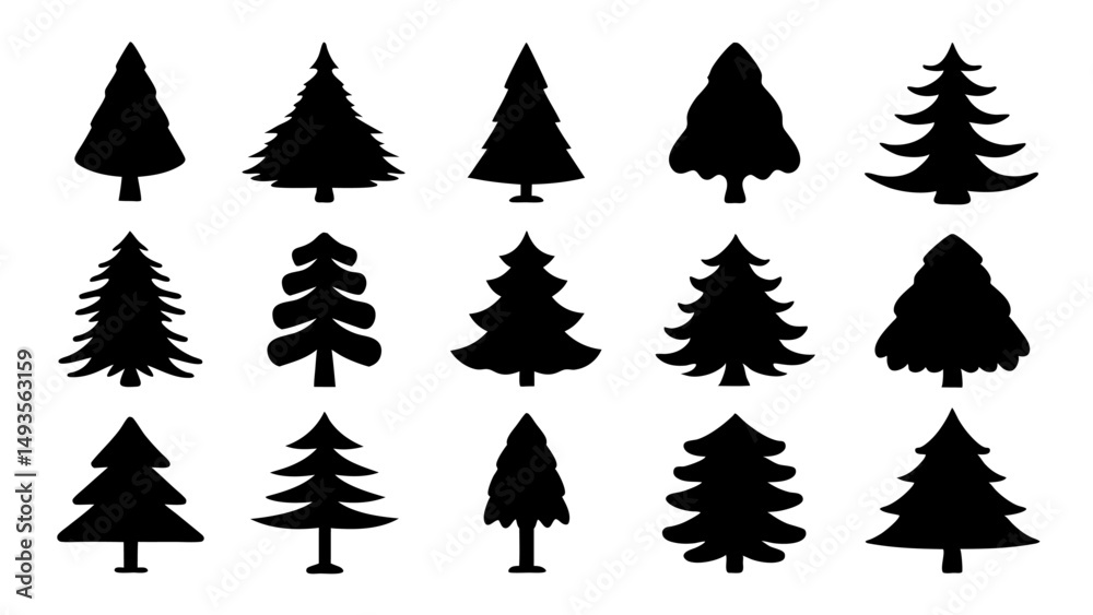 Obraz premium set of xmas tree silhouette vector on tranparent background