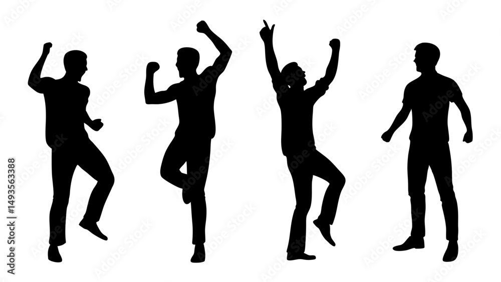 Fototapeta premium Silhouettes Happy Men Silhouettes Success Happy Emotion Win Collection Jump Celebration Vector Illustration