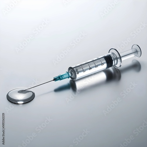 Transparent Disposable Medical Syringe with Needle and Measurement Markings on White Background for Injection and Clinical Use
