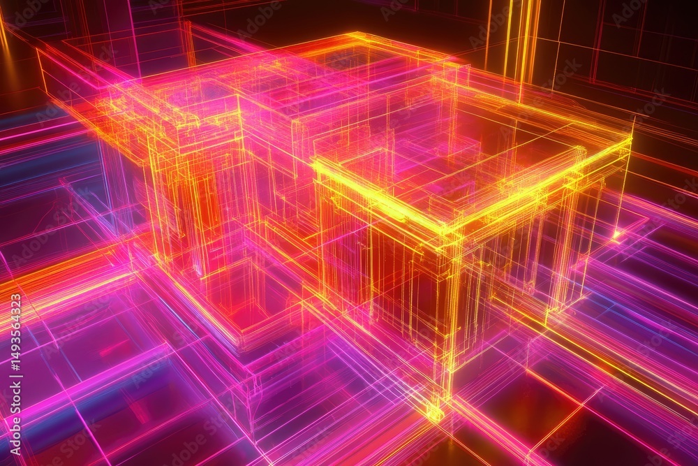 Obraz premium Abstract architectural structure, glowing lines, vibrant colors
