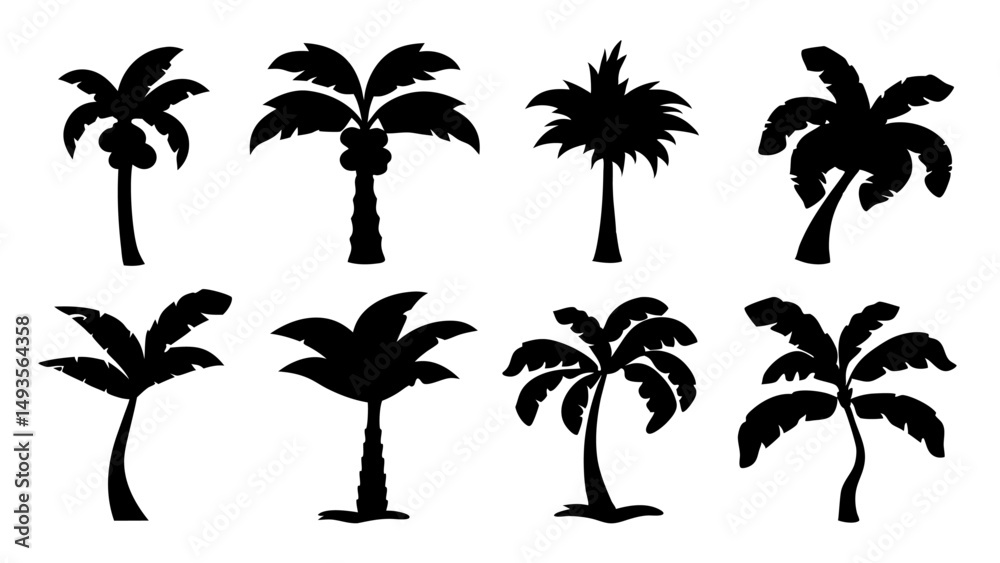 Naklejka premium set of stylized palm tree silhouette vector on tranparent background