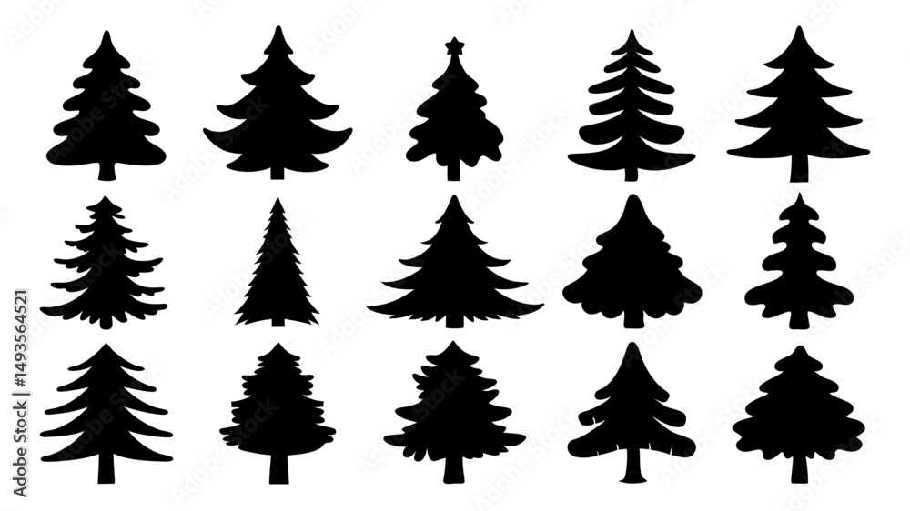 Obraz premium set of xmas tree silhouette vector on tranparent background