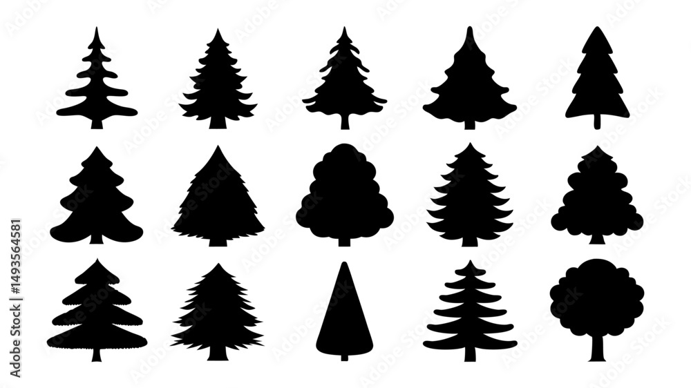 Fototapeta premium set of xmas tree silhouette vector on tranparent background