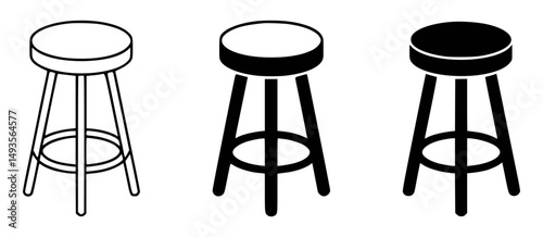 Bar stool illustrations in black and white