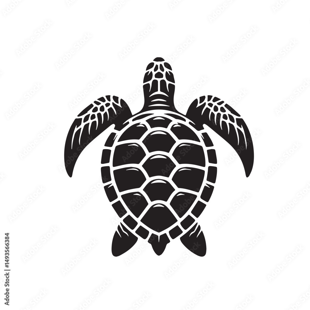 Obraz premium Black Color Sea Turtle Silhouette Vector Illustration, Solid White Background. minimal vector design