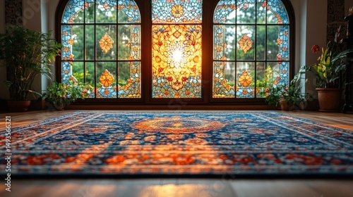 Serene Sunset Through Stained Glass