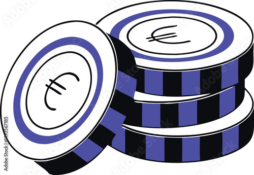 Stacked euro poker chips in a vector illustration suitable for gambling or finance concepts