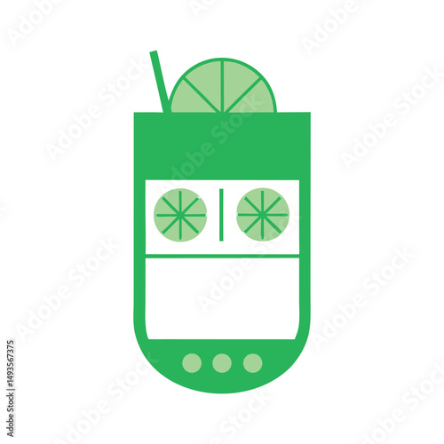 Stylized green cocktail illustration with lime and straw for refreshing summer drinks designs