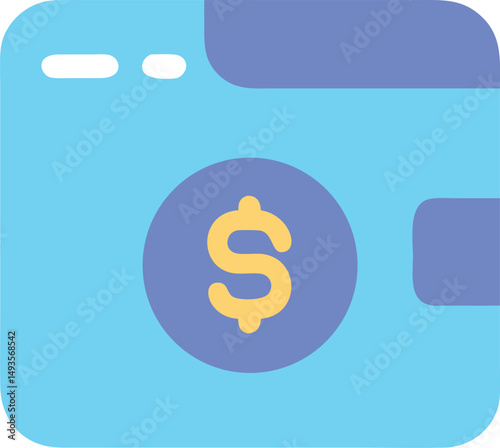 Vector illustration of a stylish blue wallet icon with a dollar symbol design