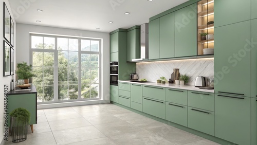 Modern Green Kitchen with L...