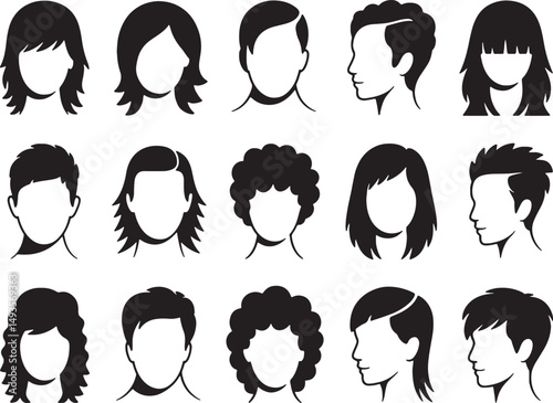 Diverse hairstyles icons black silhouettes set