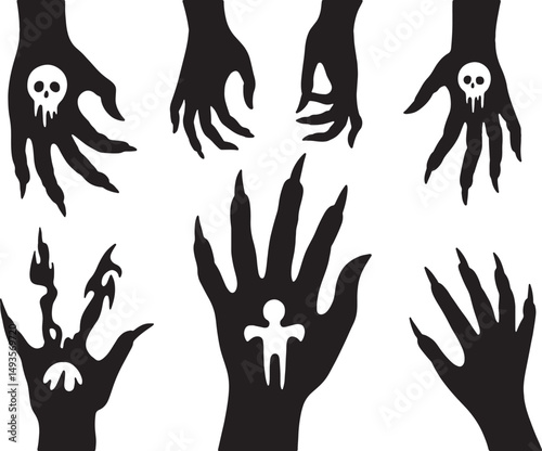 Spooky halloween monster claws hands silhouettes