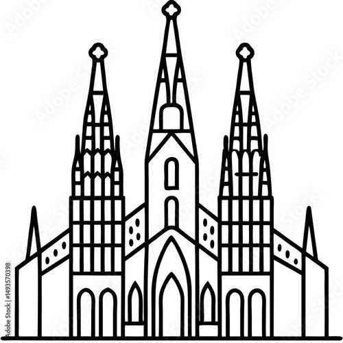 Gothic Cathedral Silhouette –Black Silhouette of Famous European Church

