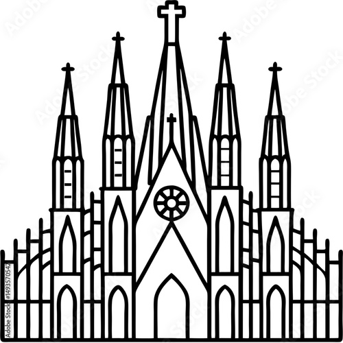 Gothic Cathedral Silhouette –Black Silhouette of Famous European Church
