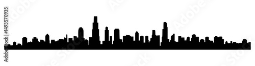 Black silhouette cityscape of skyscrapers on white background