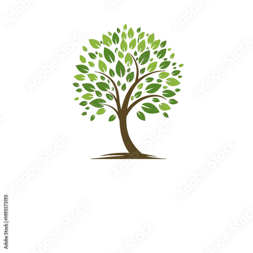 Tree with green leaves and brown trunk