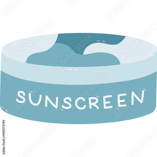 Lovely cartoon jar with sunscreen. Simple hand drawn cream for face, skin and body care. Sunblock product clipart against dangerous ultraviolet sun rays isolated on white background.