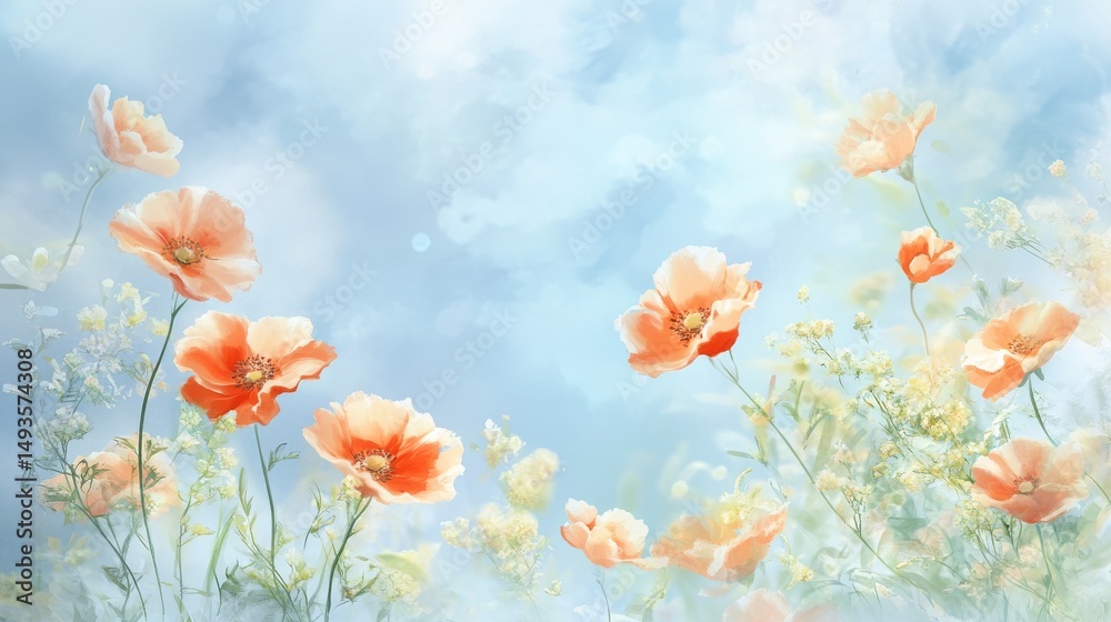 Obraz premium A lovely spring scene with blurry apricot flowers against a light blue sky. Perfect for Easter cards or spring greetings with space for your message. 