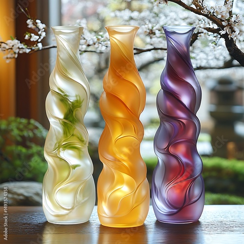 Three elegant vases in pastel colors