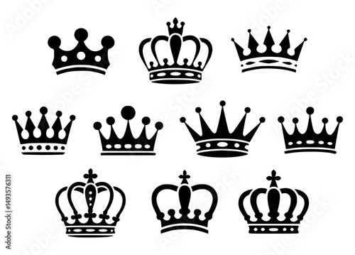 Collection of black and white crown silhouettes
