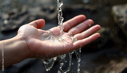 water flowing on a young hand