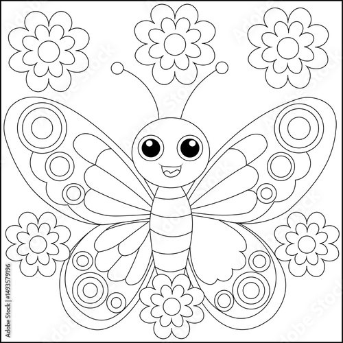 Cute butterfly coloring page for kids