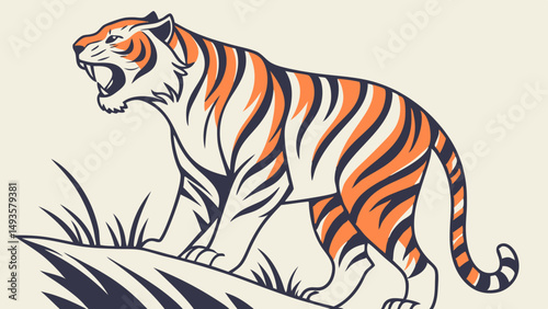 Majestic roaring tiger vector illustration 