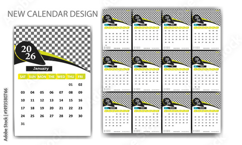 Calendar Design 2026 Year, Week starts from Thu, Simple planner template, , wall calendar 2026