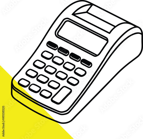 Receipt Printing Calculator Silhouette – POS Terminal Line Art  – Monochrome Vector of a Point of Sale Terminal with Receipt Printer and Numeric Keypad