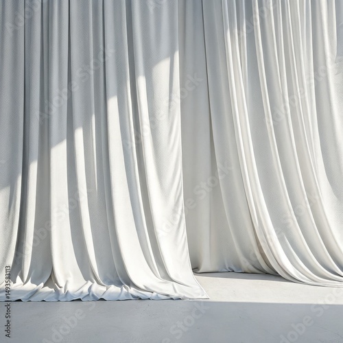 White Textured Curtains wit...
